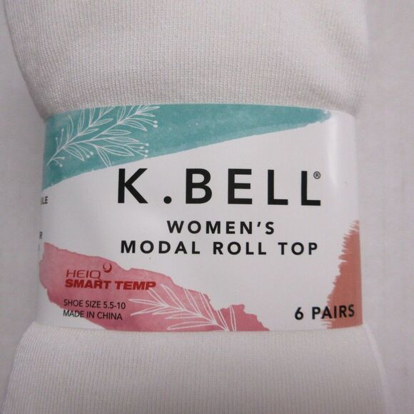 K BELL Womens Modal Roll Top Socks 6 pairs Solid Colors White Blue Pink Grey NWT - Picture 5 of 8